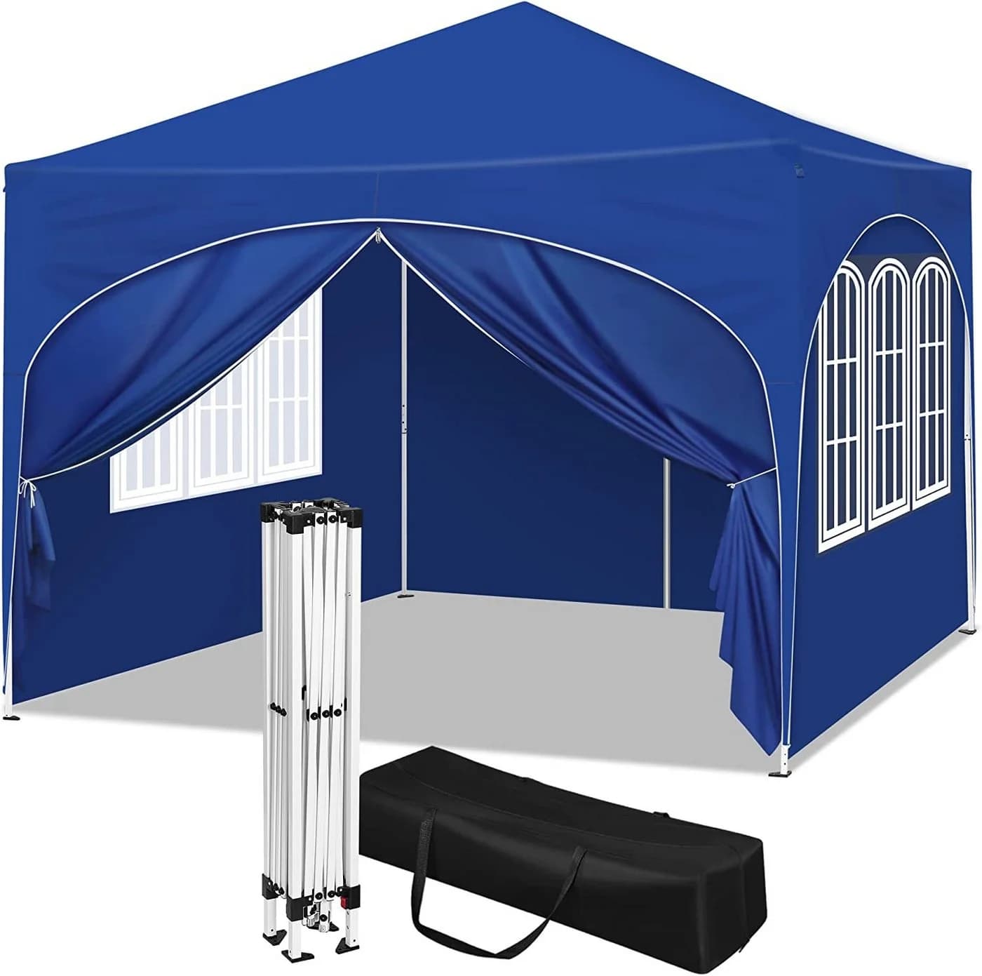 Woltu Faltpavillon 3x3m Blau/Grau höhenverstellbar mit Seitenwänden - Bild 2