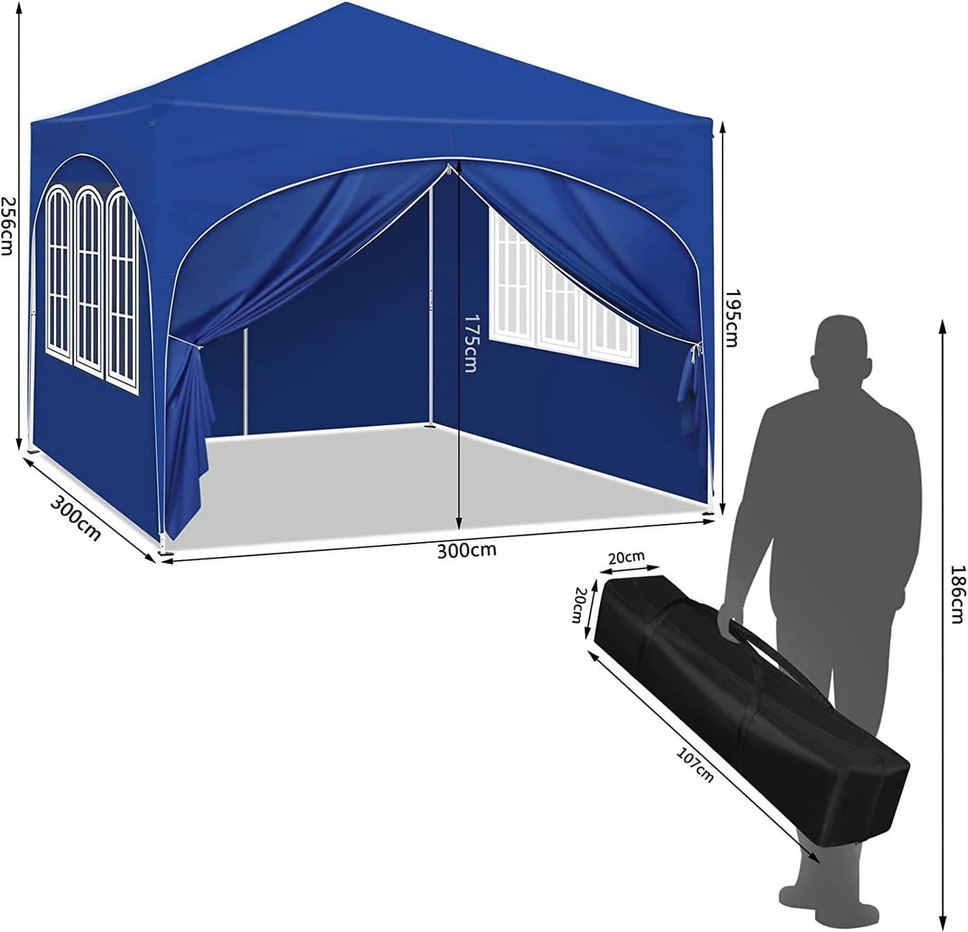 Woltu Faltpavillon 3x3m Blau/Grau höhenverstellbar mit Seitenwänden - Bild 3