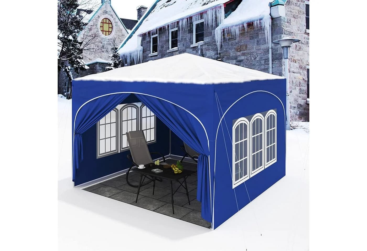 Woltu Faltpavillon 3x3m Blau/Grau höhenverstellbar mit Seitenwänden - Bild 5