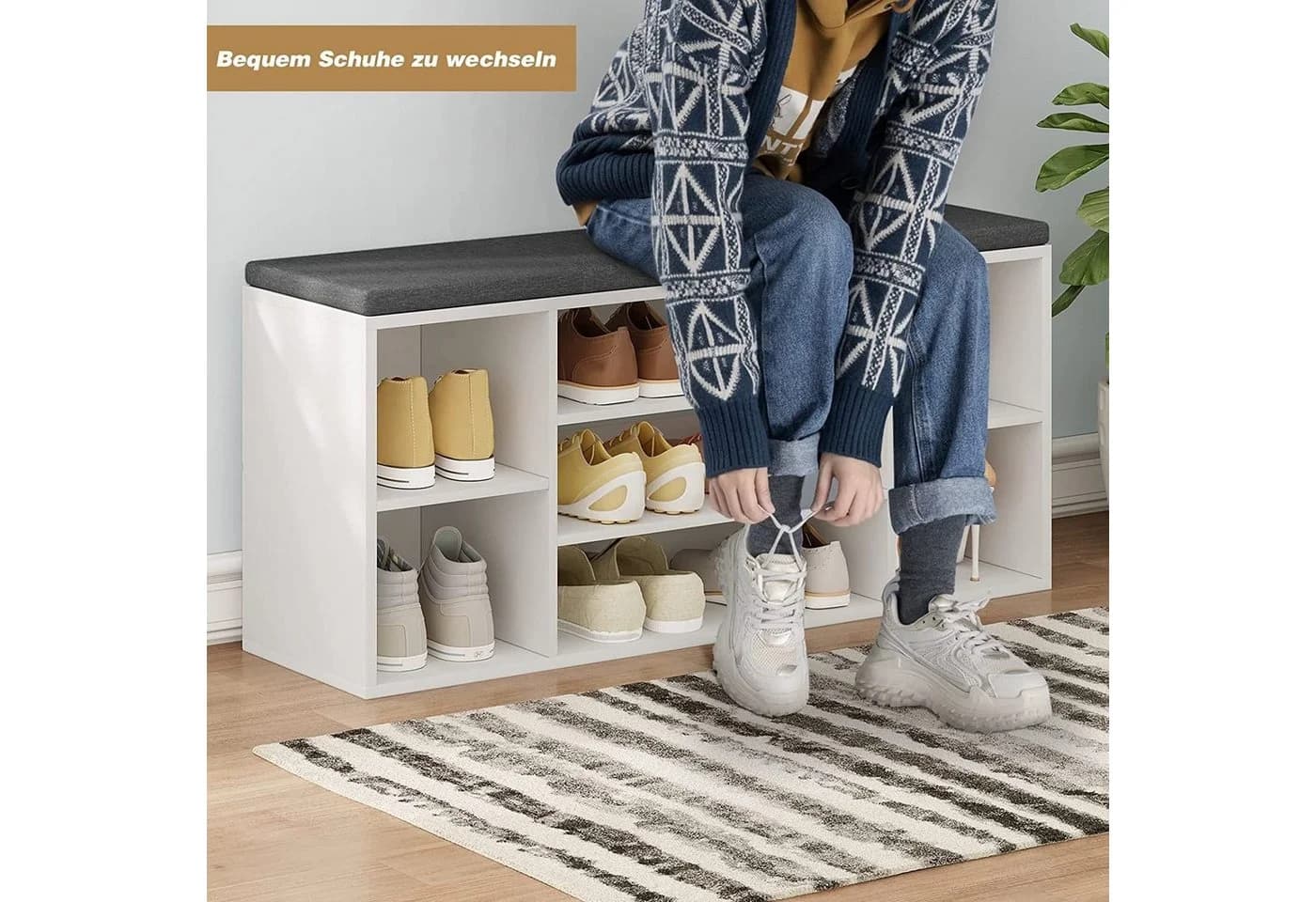 Woltu Schuhbank 7-Fach Weiß Grau - Bild 5