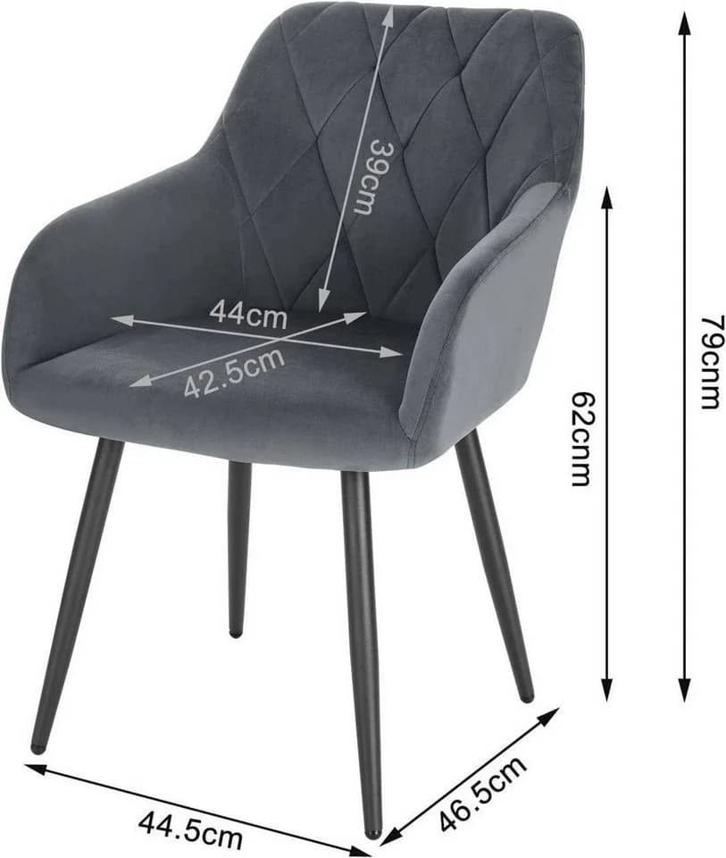 Woltu Esszimmerstuhl 4er Set Samt grau/schwarz mit Armlehne - Bild 3
