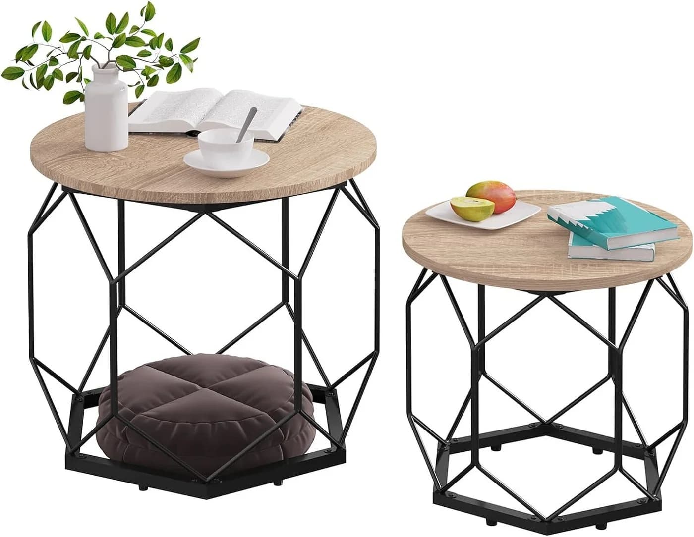 Woltu Couchtisch 2er-Set mit Stauraum, Holzwerkstoff Metall - Bild 2