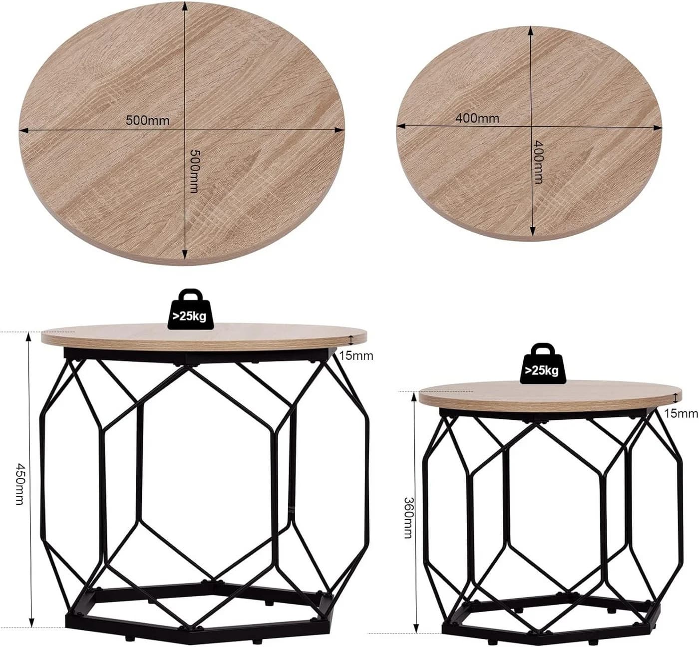 Woltu Couchtisch 2er-Set mit Stauraum, Holzwerkstoff Metall - Bild 3