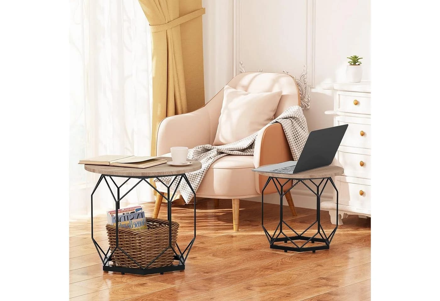 Woltu Couchtisch 2er-Set mit Stauraum, Holzwerkstoff Metall - Bild 4