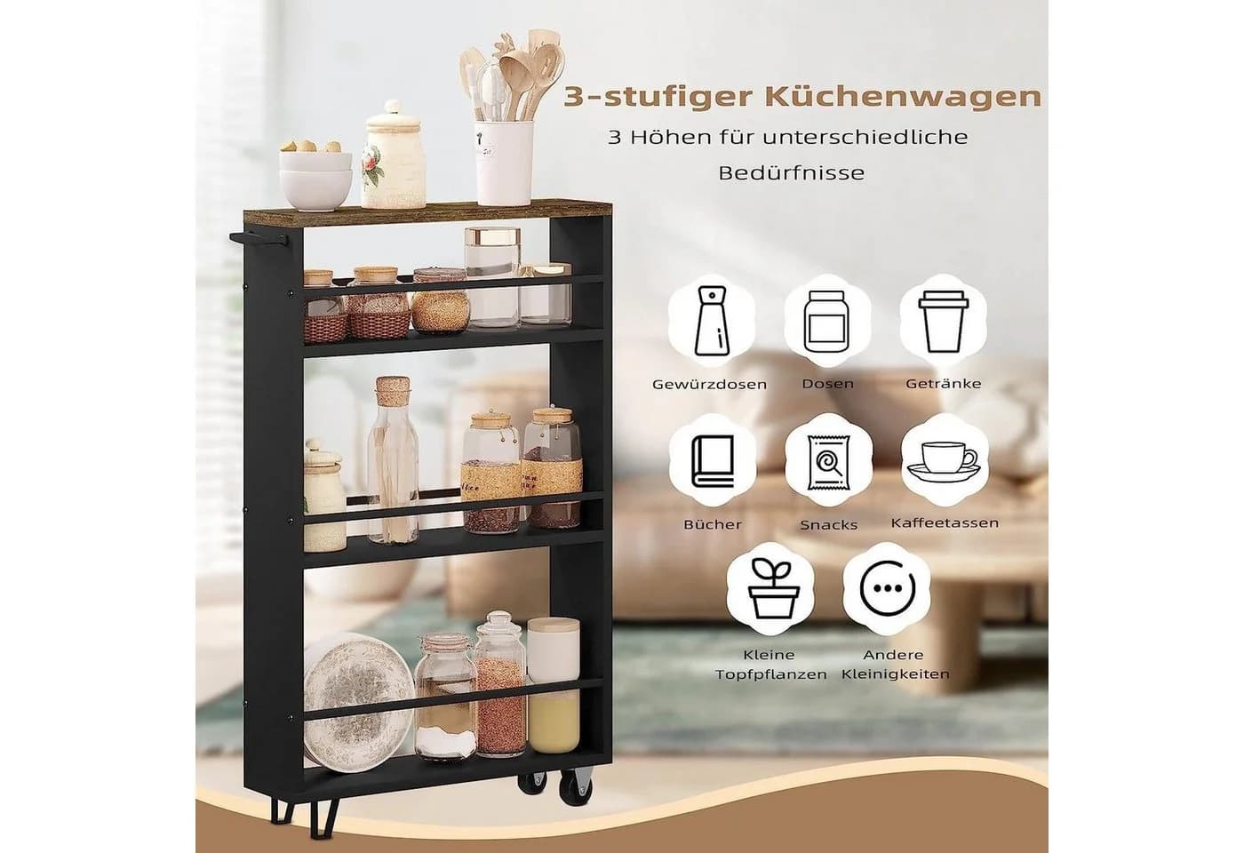Woltu Küchenwagen 3 Ebenen mit Rollen und Griff - Bild 4