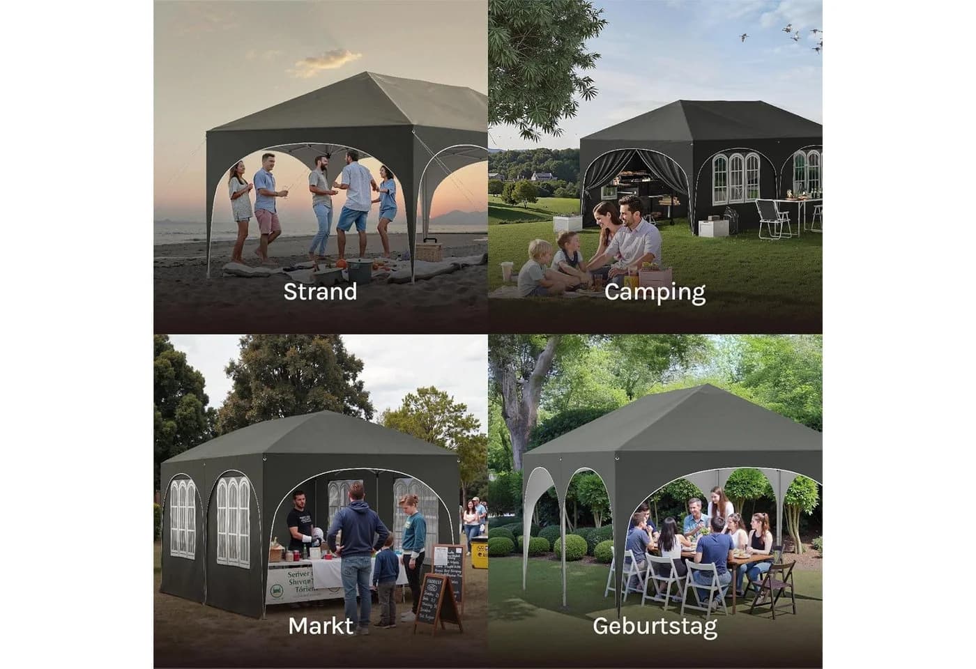 Woltu Pavillon 3x6m mit 6 Seitenwänden höhenverstellbar Grau