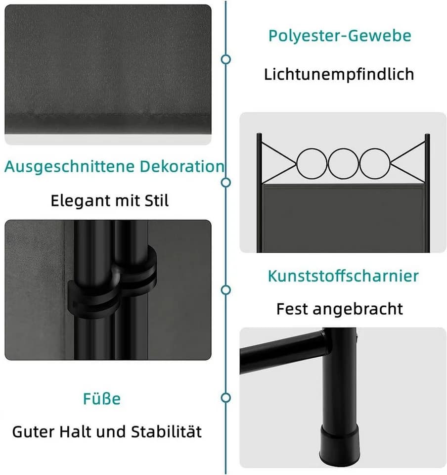 Woltu Paravent Raumteiler Sichtschutz Klappbar Dunkelgrau - Bild 4