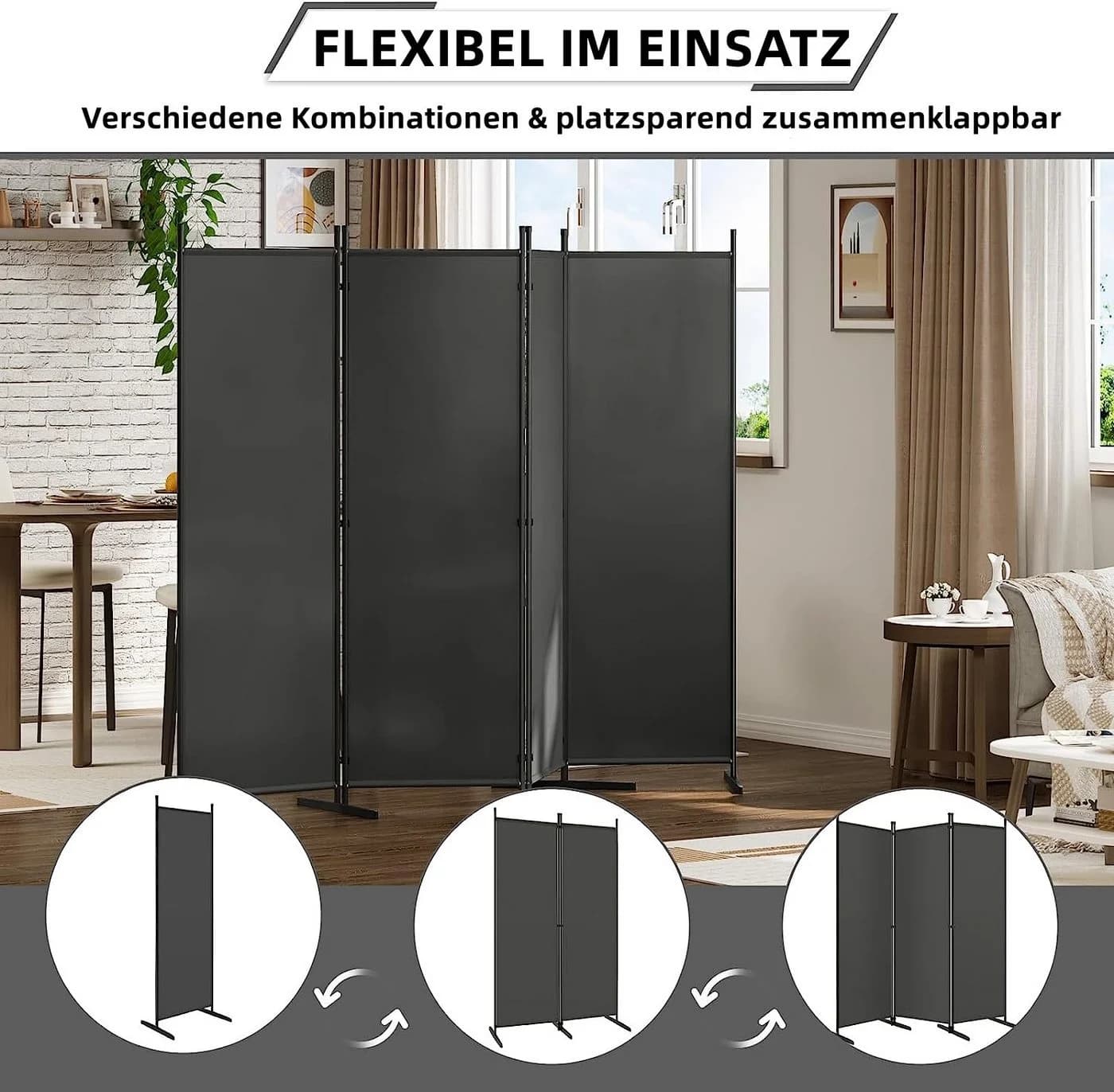 Woltu Paravent Raumteiler klappbar freistehend Trennwand Dunkelgrau - Bild 5