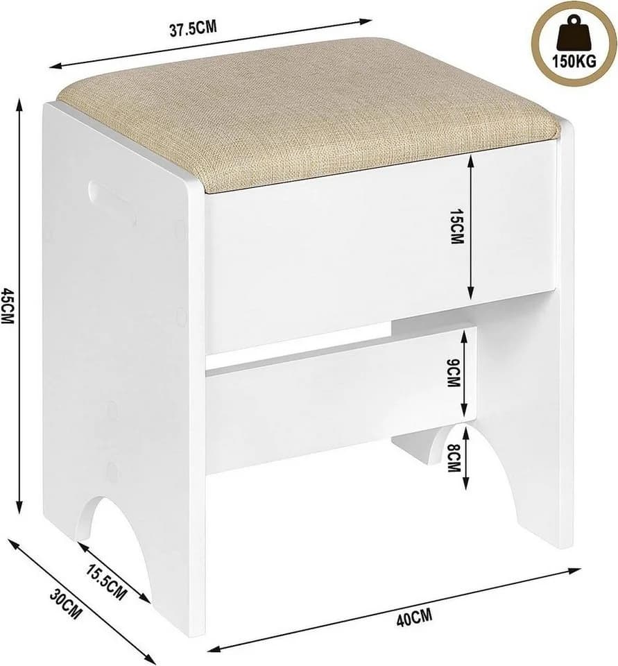 Woltu Polsterhocker Beige/Weiß Leinen 150 kg belastbar - Bild 3