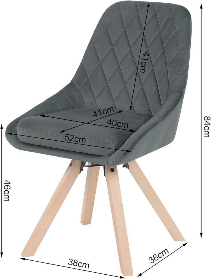 Woltu Esszimmerstuhl 6er Set Drehbar Samt Buchenholz Grau - Bild 3