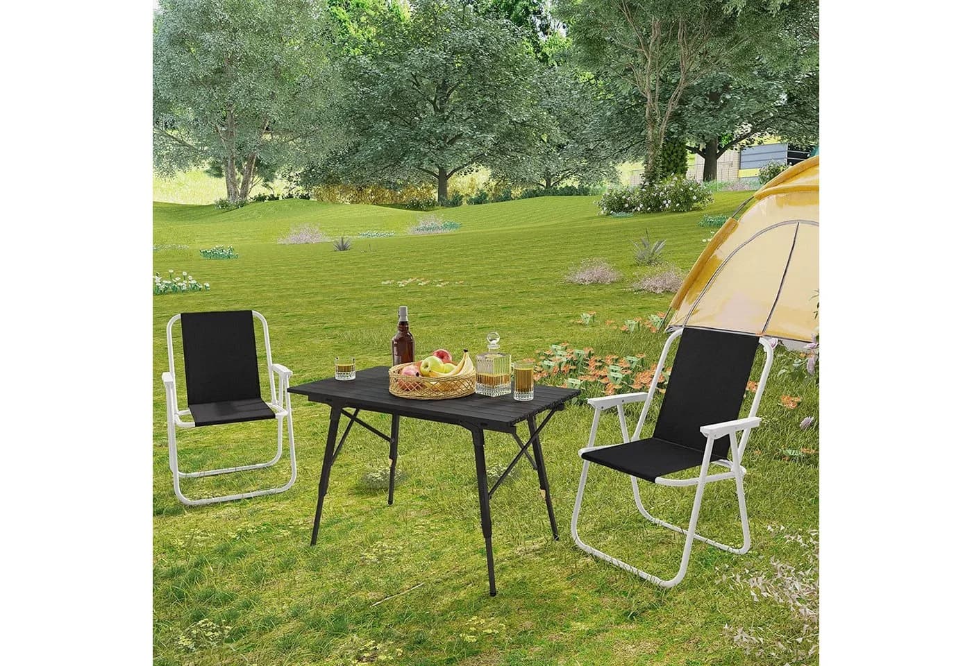 Woltu Campingstuhl 4er-Set Schwarz Klappbar mit Armlehnen - Bild 4