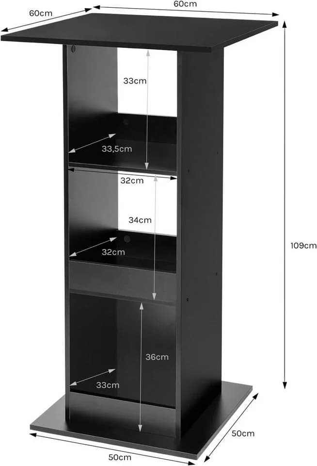 Woltu Bartisch mit 3 Regalfächern Schwarz/Weiß/Braun Holzwerkstoff - Bild 3