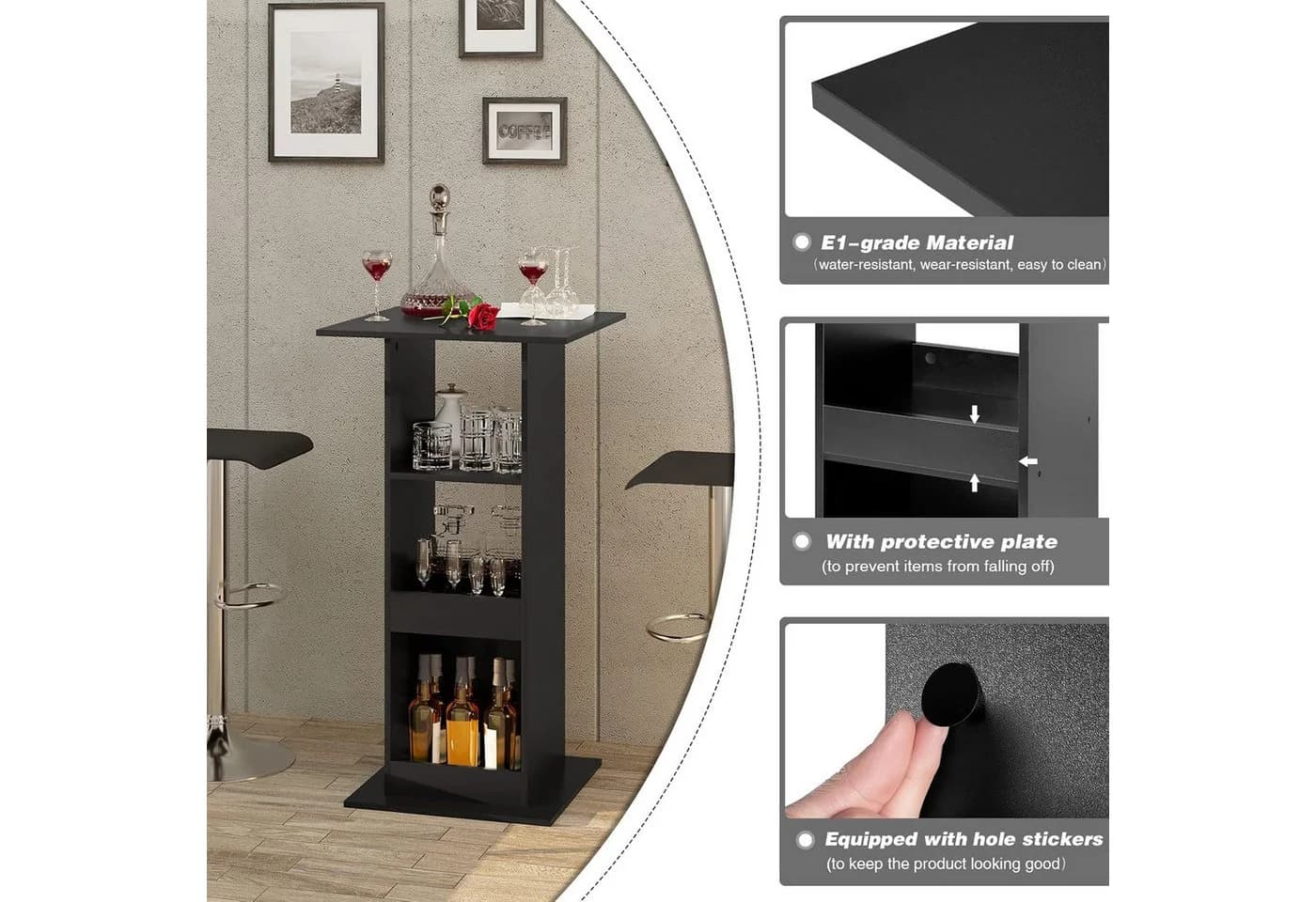 Woltu Bartisch mit 3 Regalfächern Schwarz/Weiß/Braun Holzwerkstoff - Bild 4