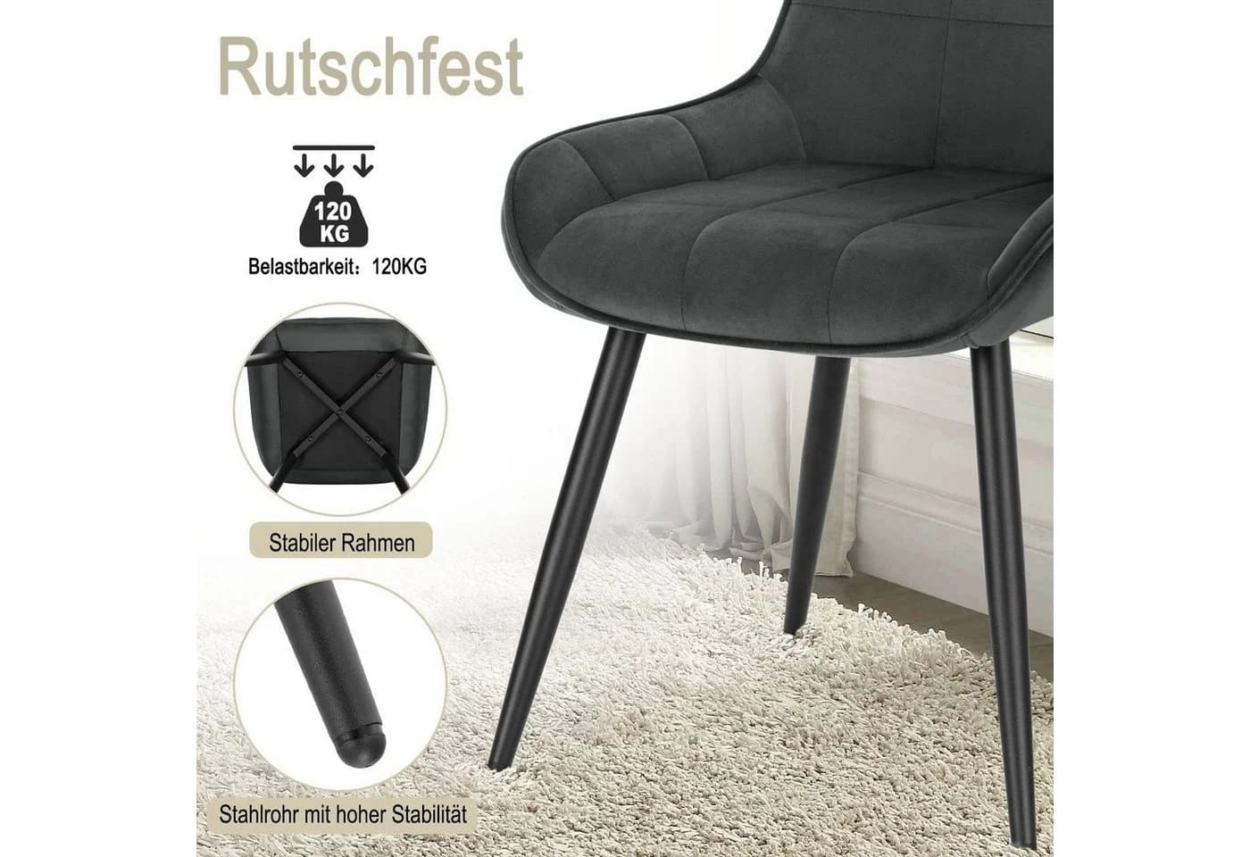 Woltu Küchenstuhl (2 St) Ergonomisch Samt - Bild 5