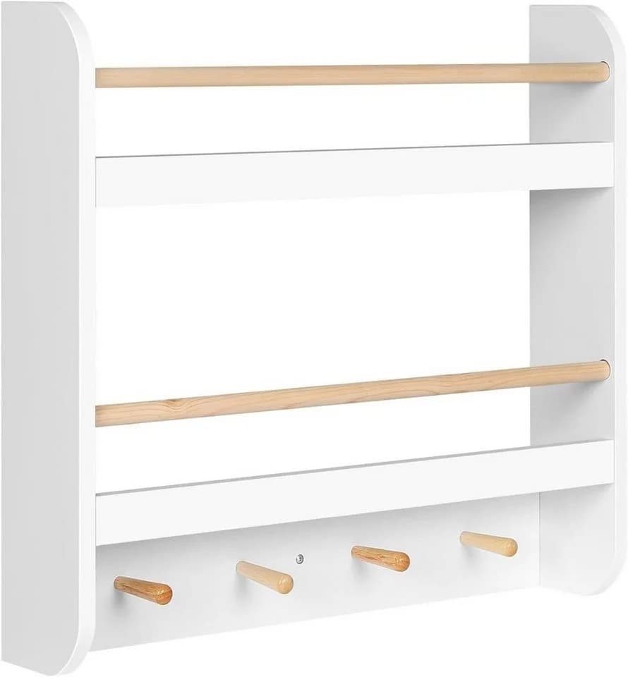 Woltu Kinderregal Weiß mit 2 Ablagen und 4 Haken - Bild 5