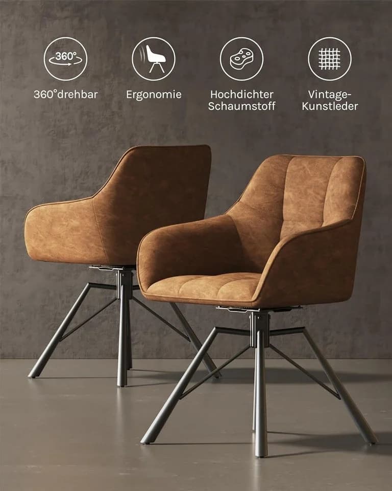 Woltu Polsterstuhl 2er Set drehbar mit Armlehnen Braun - Bild 5