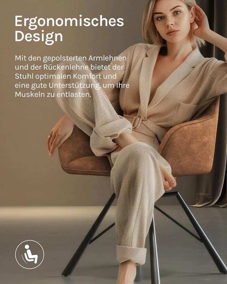 Woltu Polsterstuhl 6er Set drehbar Esszimmerstuhl mit Armlehnen Hellbraun - Bild 4