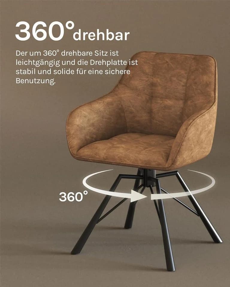 Woltu Polsterstuhl 6er Set drehbar Esszimmerstuhl mit Armlehnen Hellbraun - Bild 5