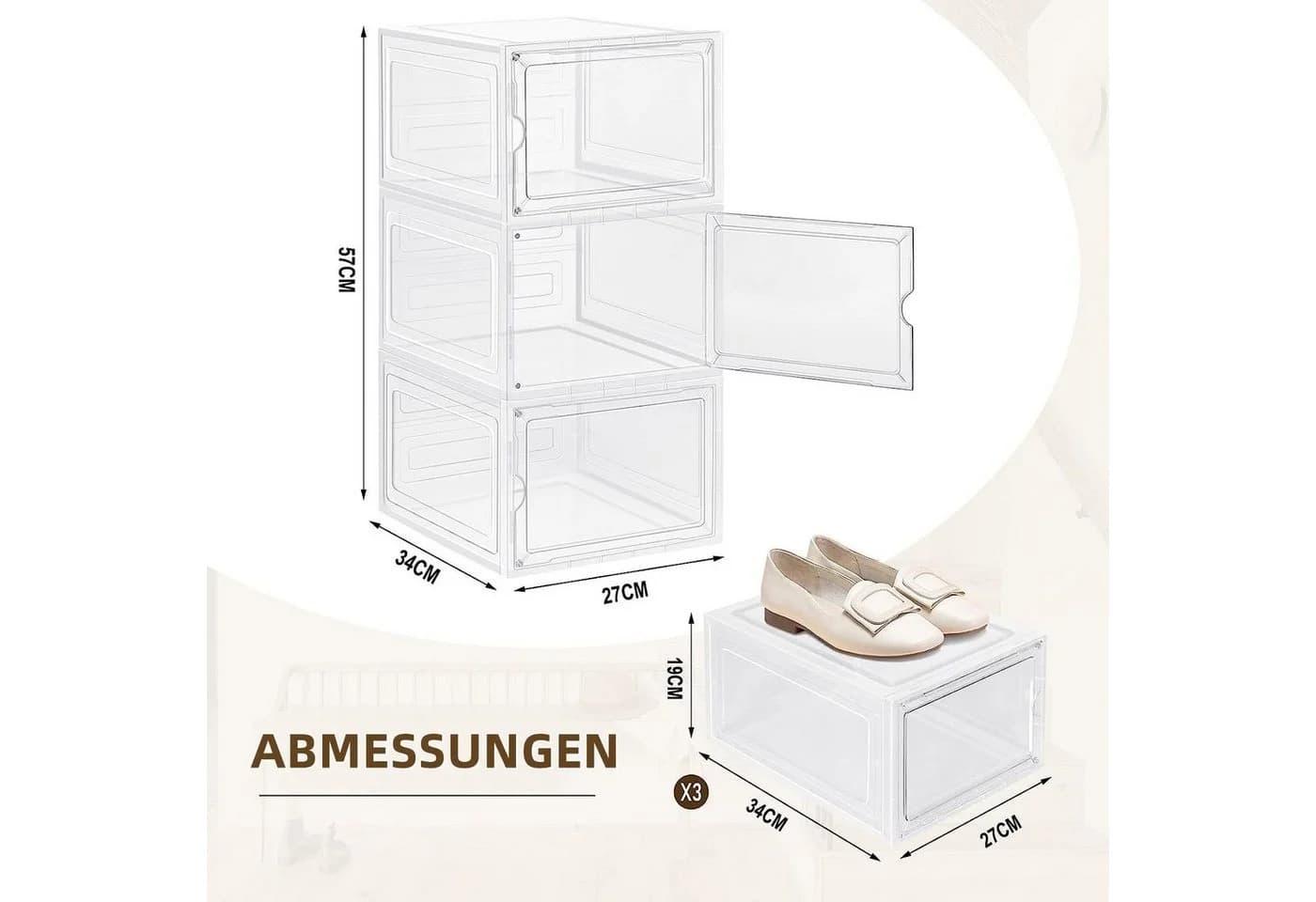 Woltu Schuhbox 3er Set Transparent Stapelbar mit Magnetverschluss - Bild 3