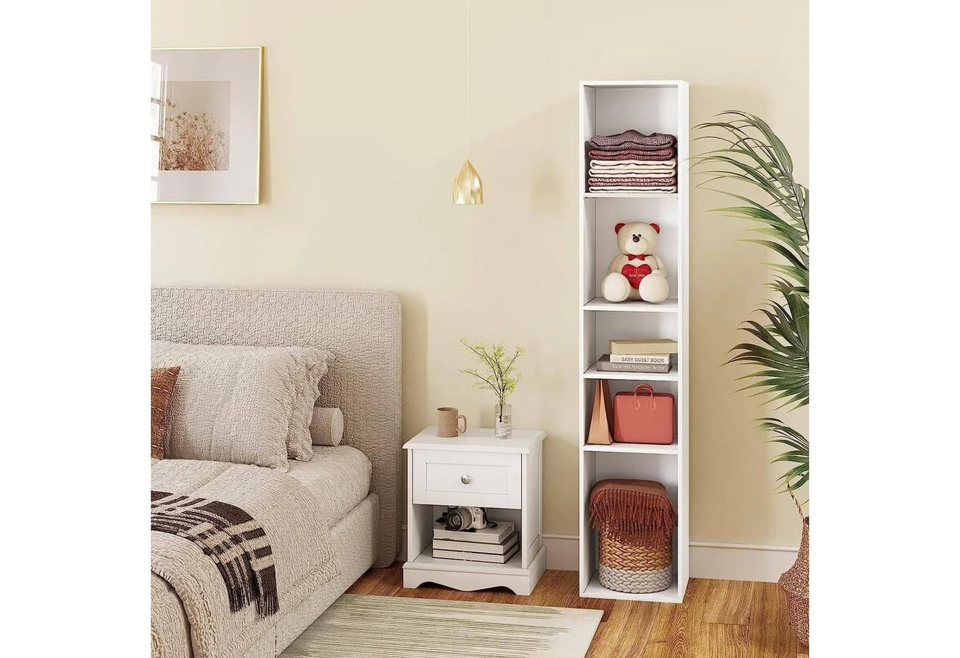Woltu Bücherregal Weiß 5 Ablagefächer Holzwerkstoff - Bild 4