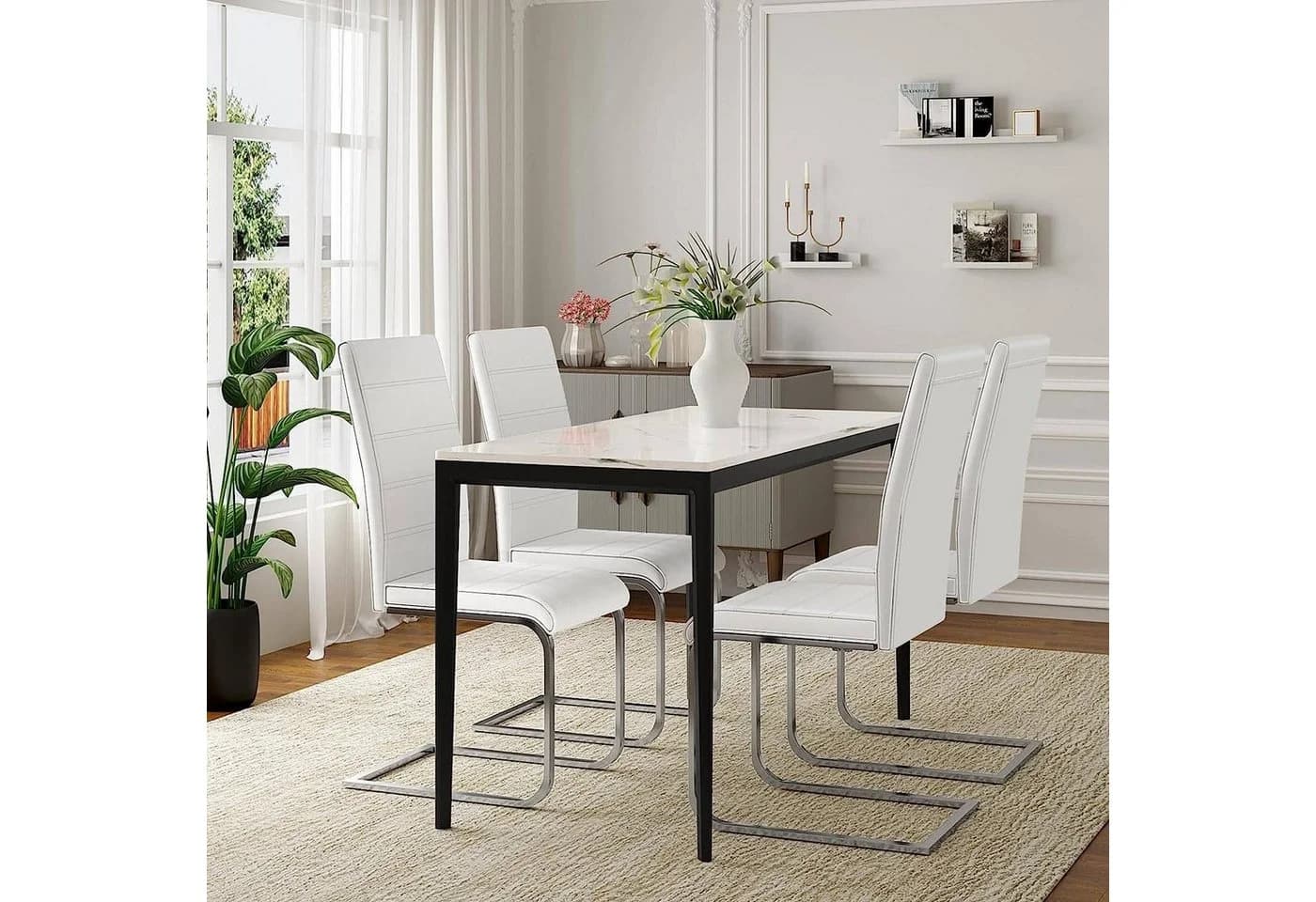 Woltu Freischwinger Set 2 Stuhl Schwarz/Weiß Kunstleder
