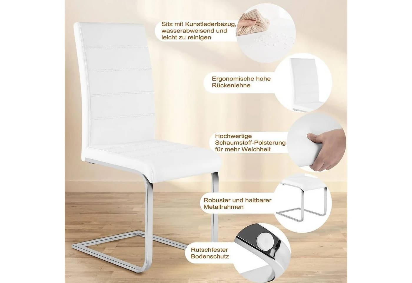 Woltu Freischwinger Set 2 Stuhl Schwarz/Weiß Kunstleder - Bild 5