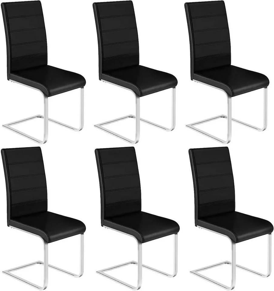 Woltu Freischwinger 6er Set Schwarz Weiß Kunstleder - Bild 2