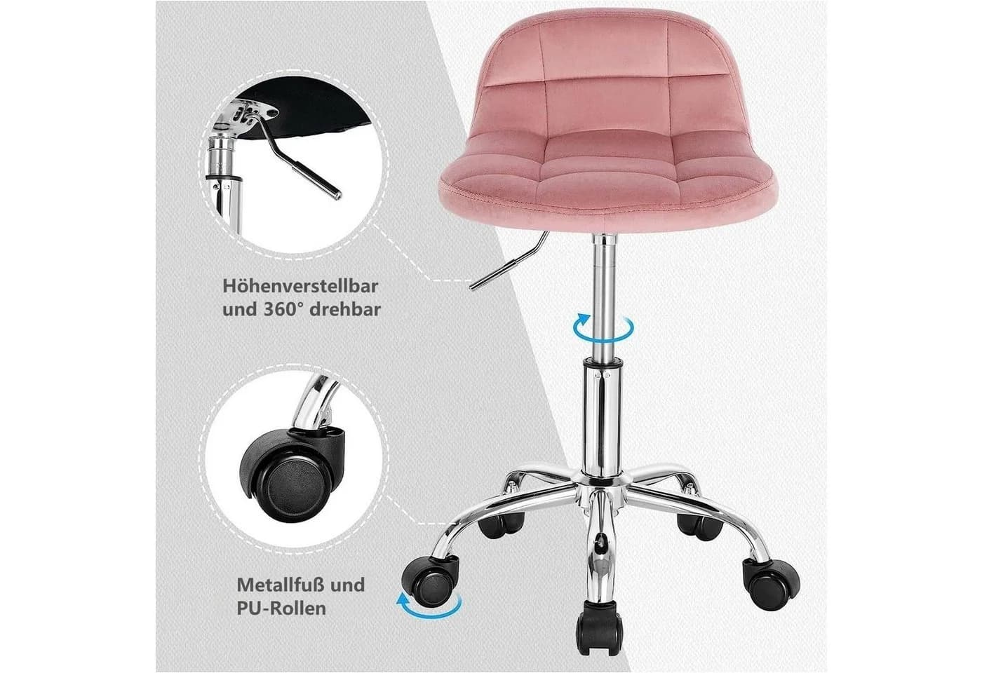 Woltu Arbeitshocker Rosa Samt höhenverstellbar - Bild 5