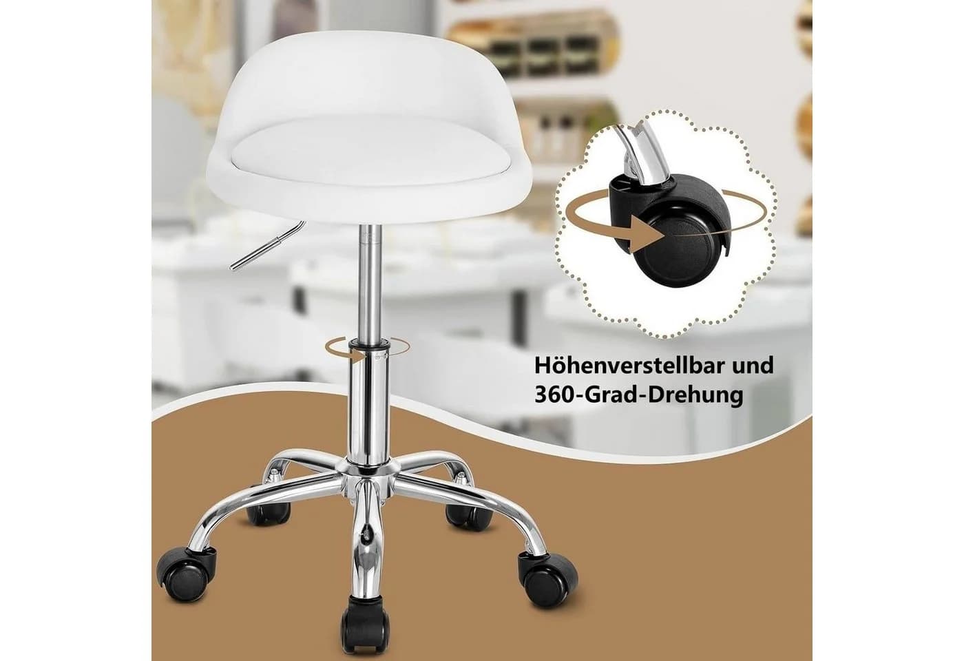 Woltu Bürostuhl höhenverstellbar mit Rollen Weiß - Bild 5