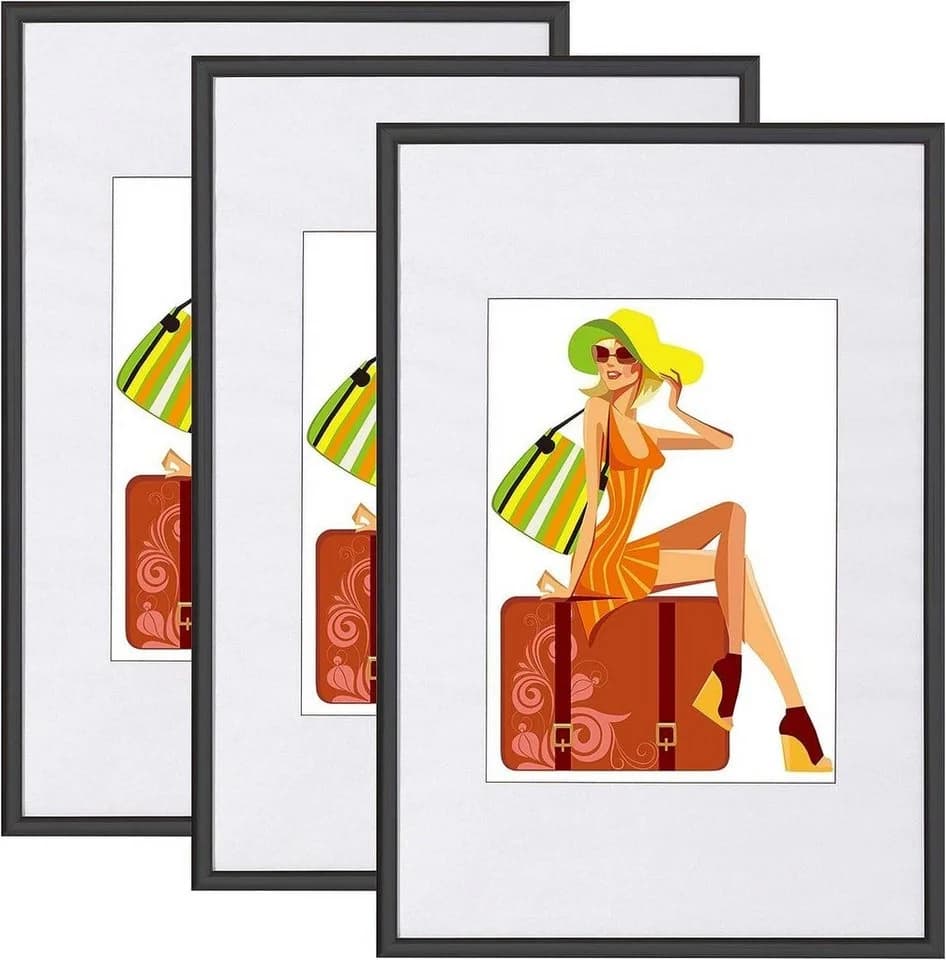 Woltu Bilderrahmen 3er-Set Kunststoff Glas Passepartout - Bild 2