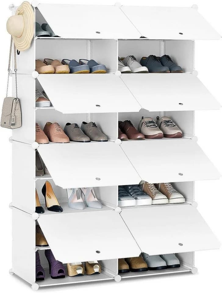 Woltu Schuhregal 8 Fächer Weiß/Schwarz Kunststoff Metall - Bild 2