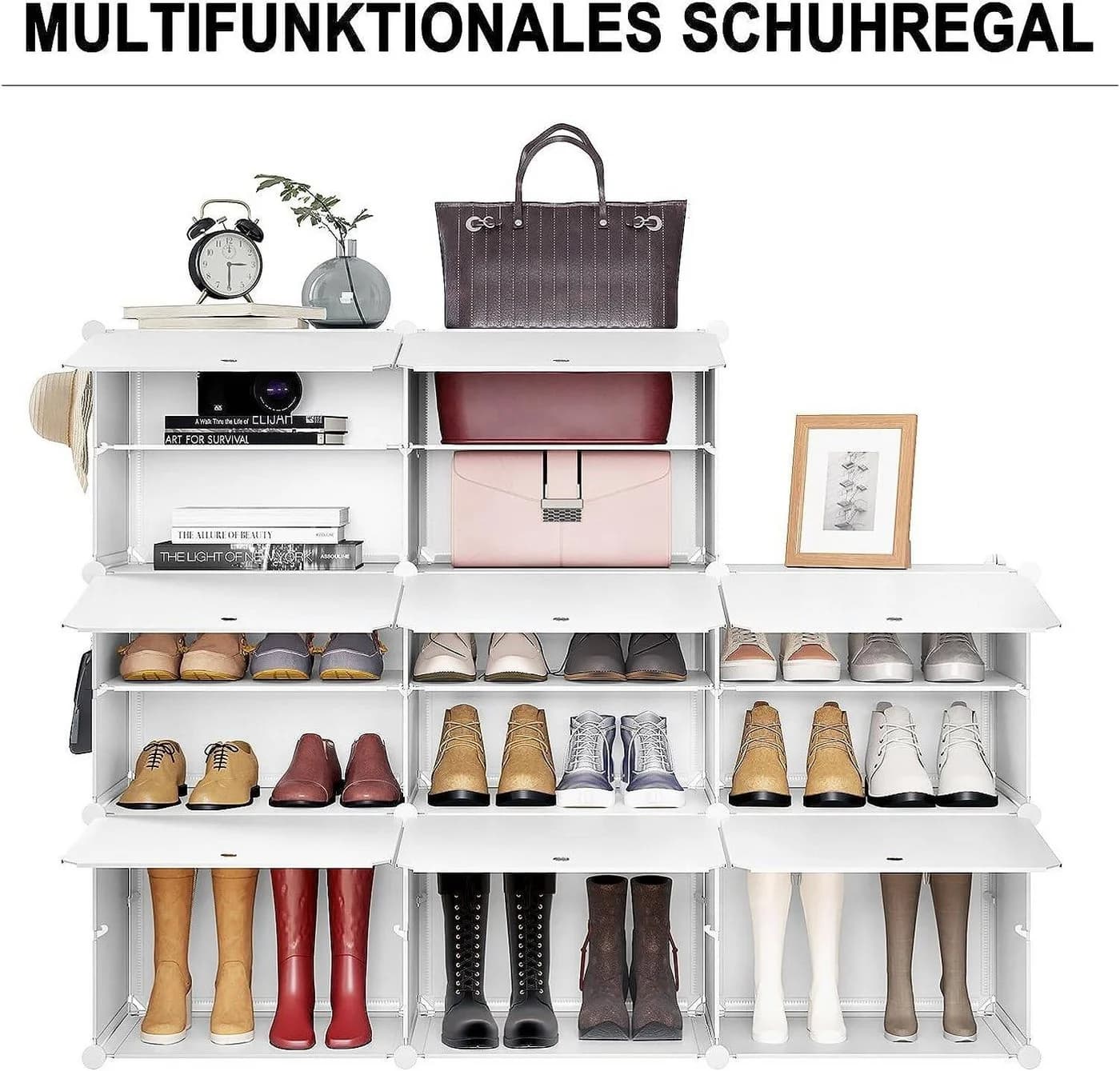 Woltu Schuhregal 8 Fächer Weiß/Schwarz Kunststoff Metall - Bild 5