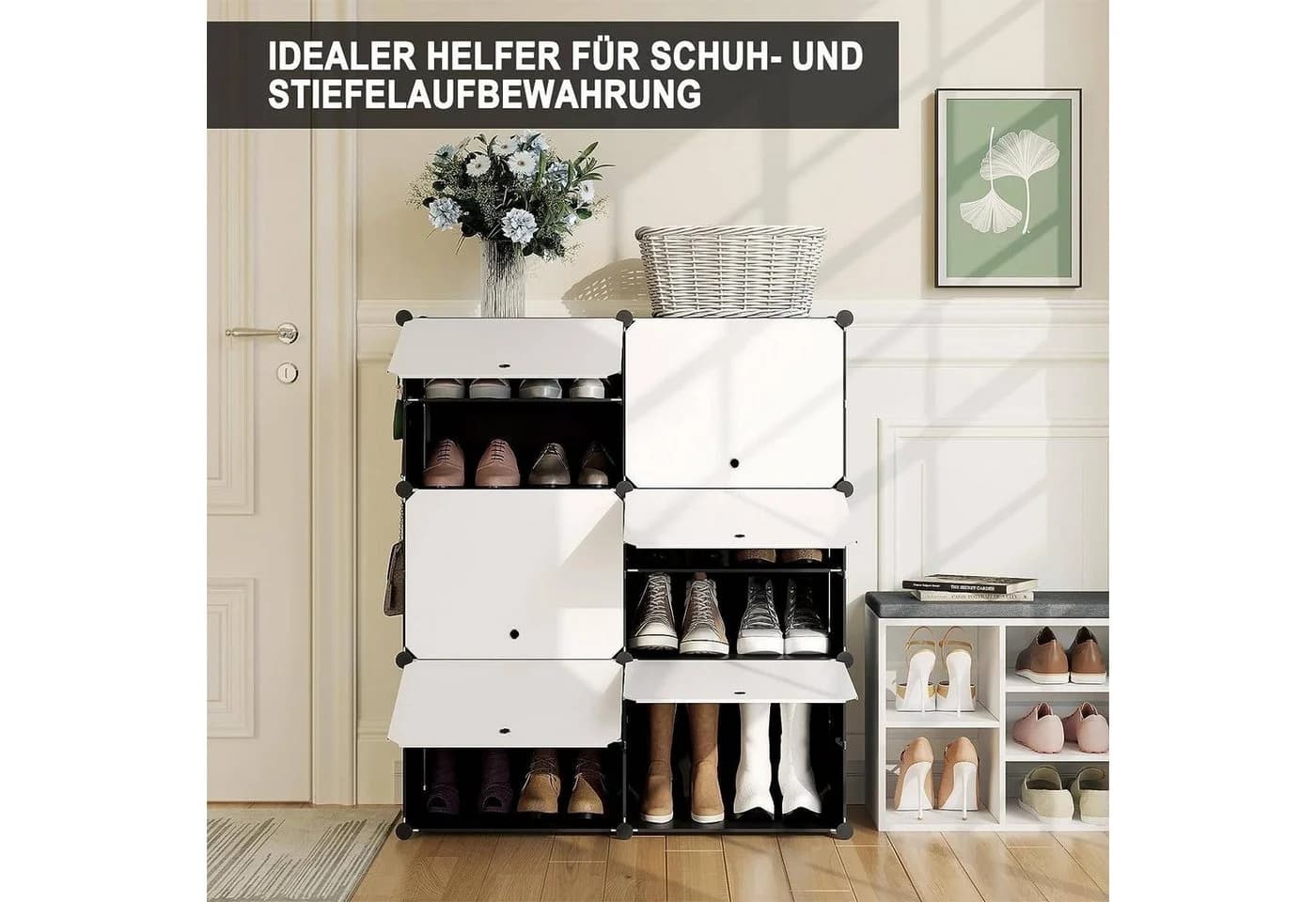 Woltu Schuhregal 6 Fächer Schwarz/Weiß Kunststoff