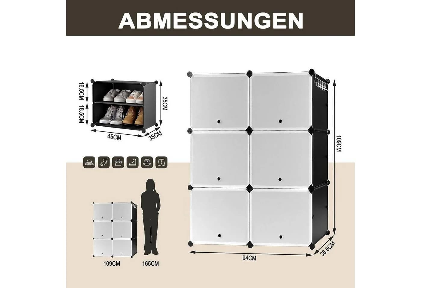 Woltu Schuhregal 6 Fächer Schwarz/Weiß Kunststoff - Bild 3