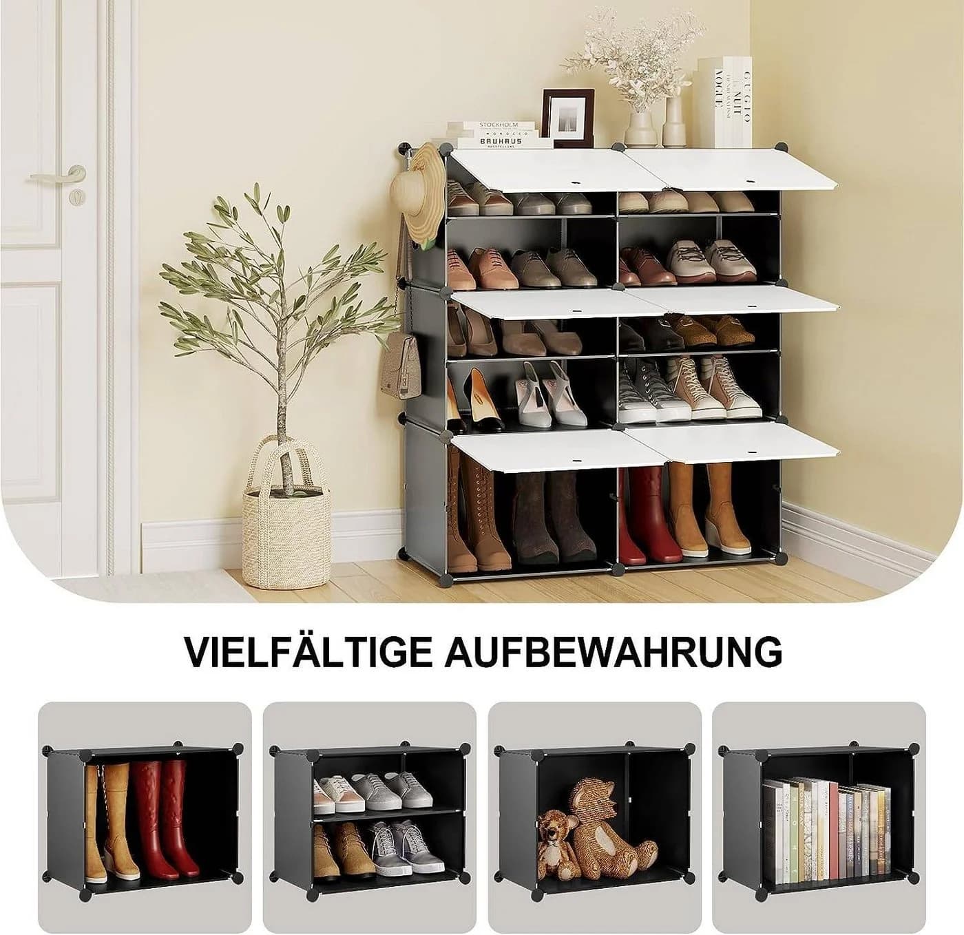 Woltu Schuhregal 6 Fächer Schwarz/Weiß Kunststoff - Bild 5