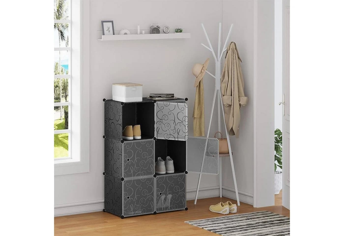 Woltu Aufbewahrungsbox 6 St DIY Regalsystem mit Tür Kunststoff Schwarz