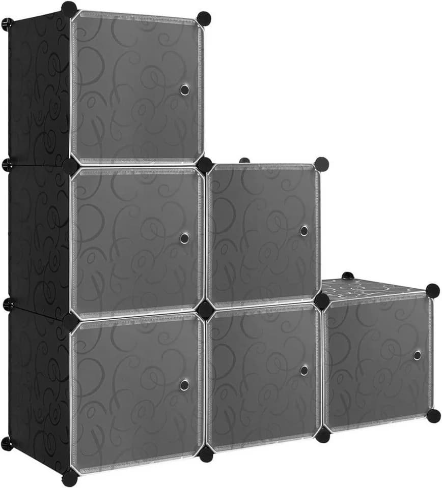 Woltu Aufbewahrungsbox 6 St DIY Regalsystem mit Tür Kunststoff Schwarz - Bild 2