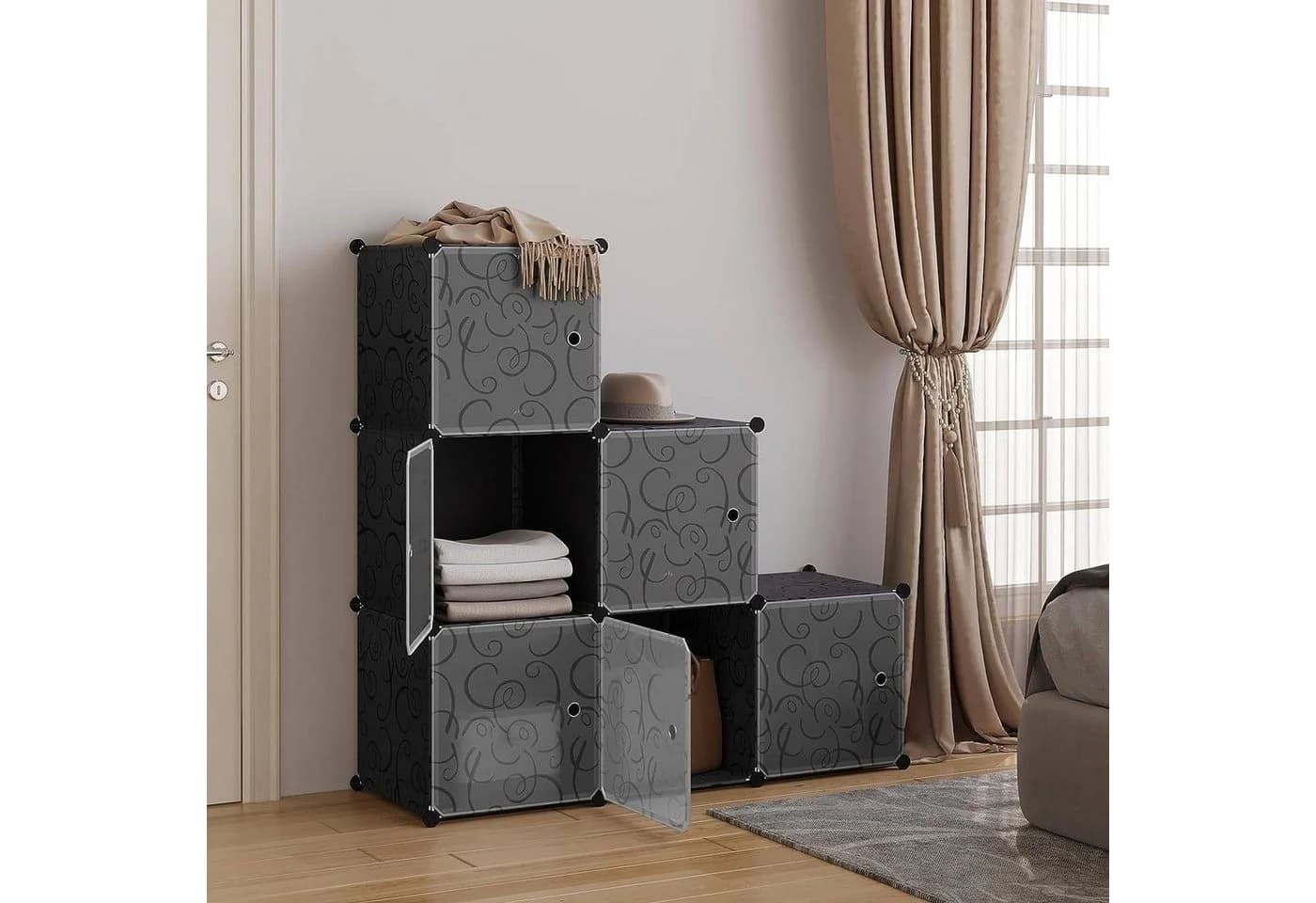 Woltu Aufbewahrungsbox 6 St DIY Regalsystem mit Tür Kunststoff Schwarz - Bild 4