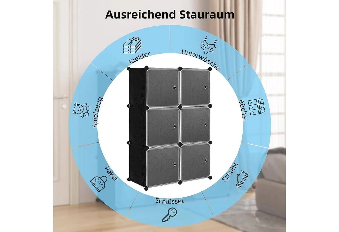 Woltu Aufbewahrungsbox 6 St DIY Regalsystem mit Tür Kunststoff Schwarz - Bild 5