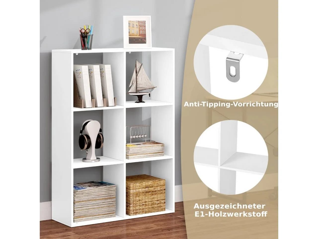 Woltu Bücherregal Weiß 3 Ebenen 6 Fächer - Bild 4