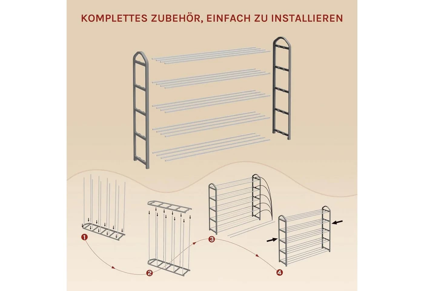WOLTU Schuhregal Grau 5 Ablagen Stahl Kunststoff - Bild 4