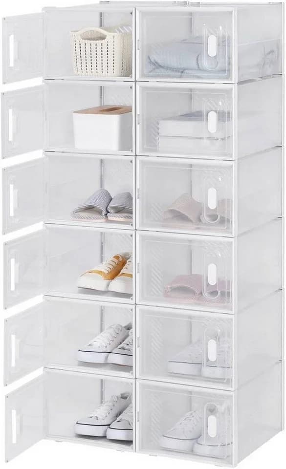 Woltu Schuhregal 12-tlg. Transparent/Weiß Kunststoff Stapelbar - Bild 2