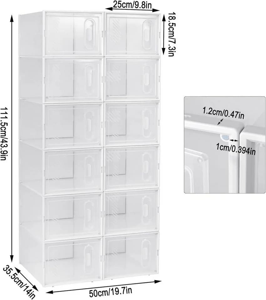 Woltu Schuhregal 12-tlg. Transparent/Weiß Kunststoff Stapelbar - Bild 3