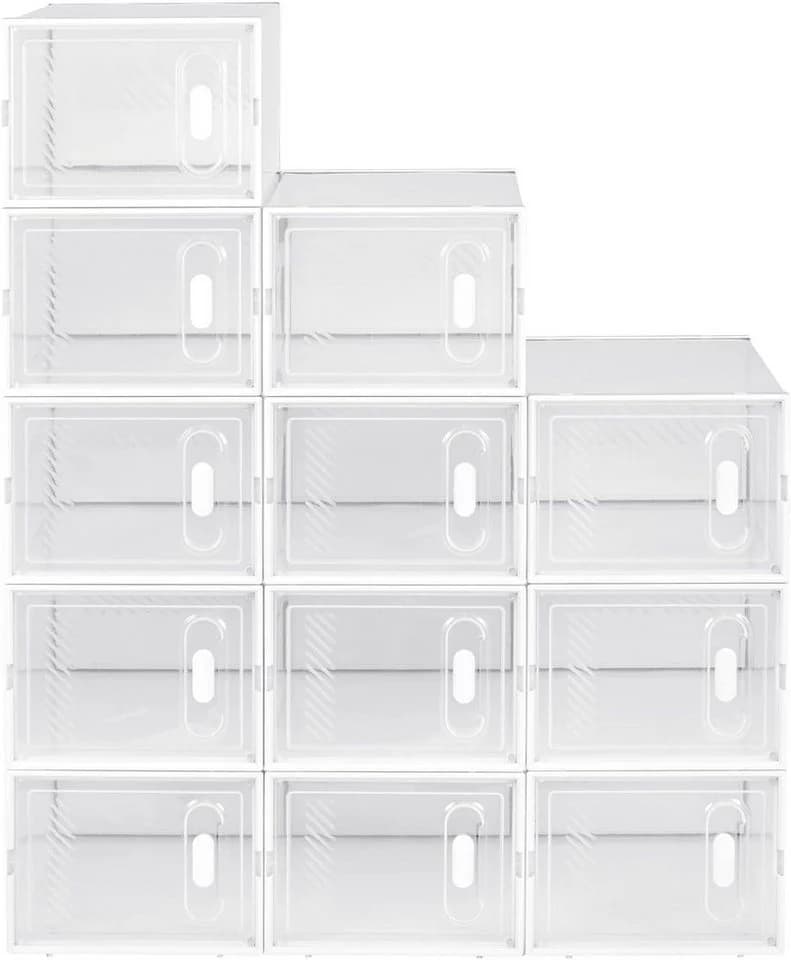 Woltu Schuhregal 12-tlg. Transparent/Weiß Kunststoff Stapelbar - Bild 4