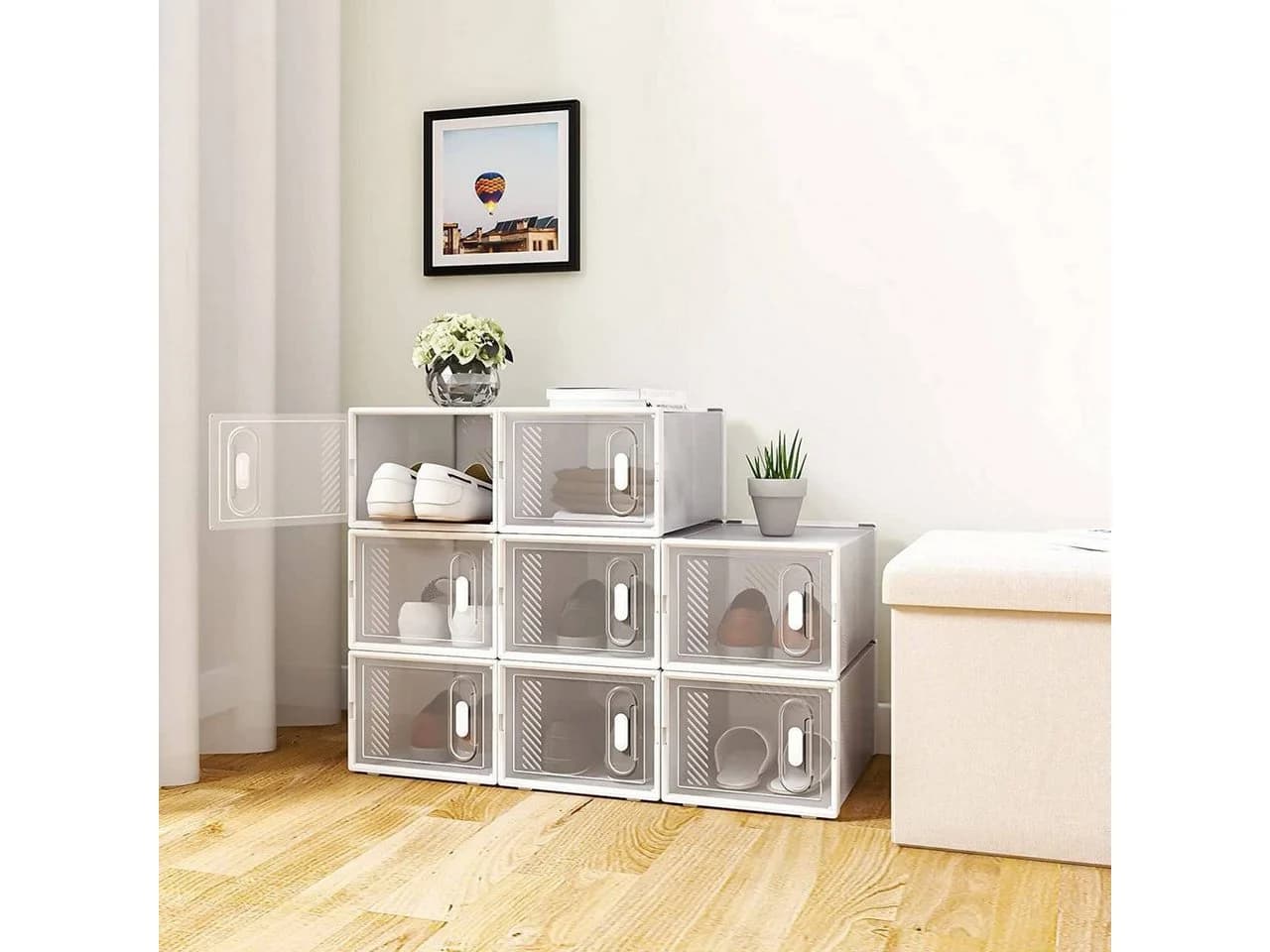 Woltu Schuhregal 18-tlg. Transparent/Weiß Kunststoff Stapelbar - Bild 5