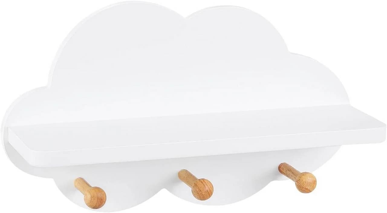 Woltu Kinder Wolkenregal Wandregal mit Haken Weiß - Bild 2