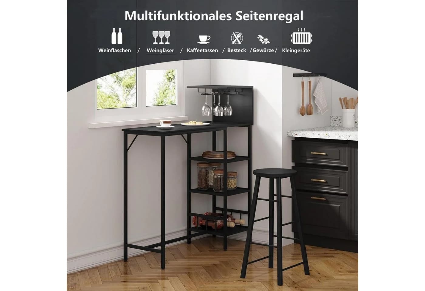 Woltu Bartisch Stehtisch mit Weinregal und Glashaltern - Bild 4