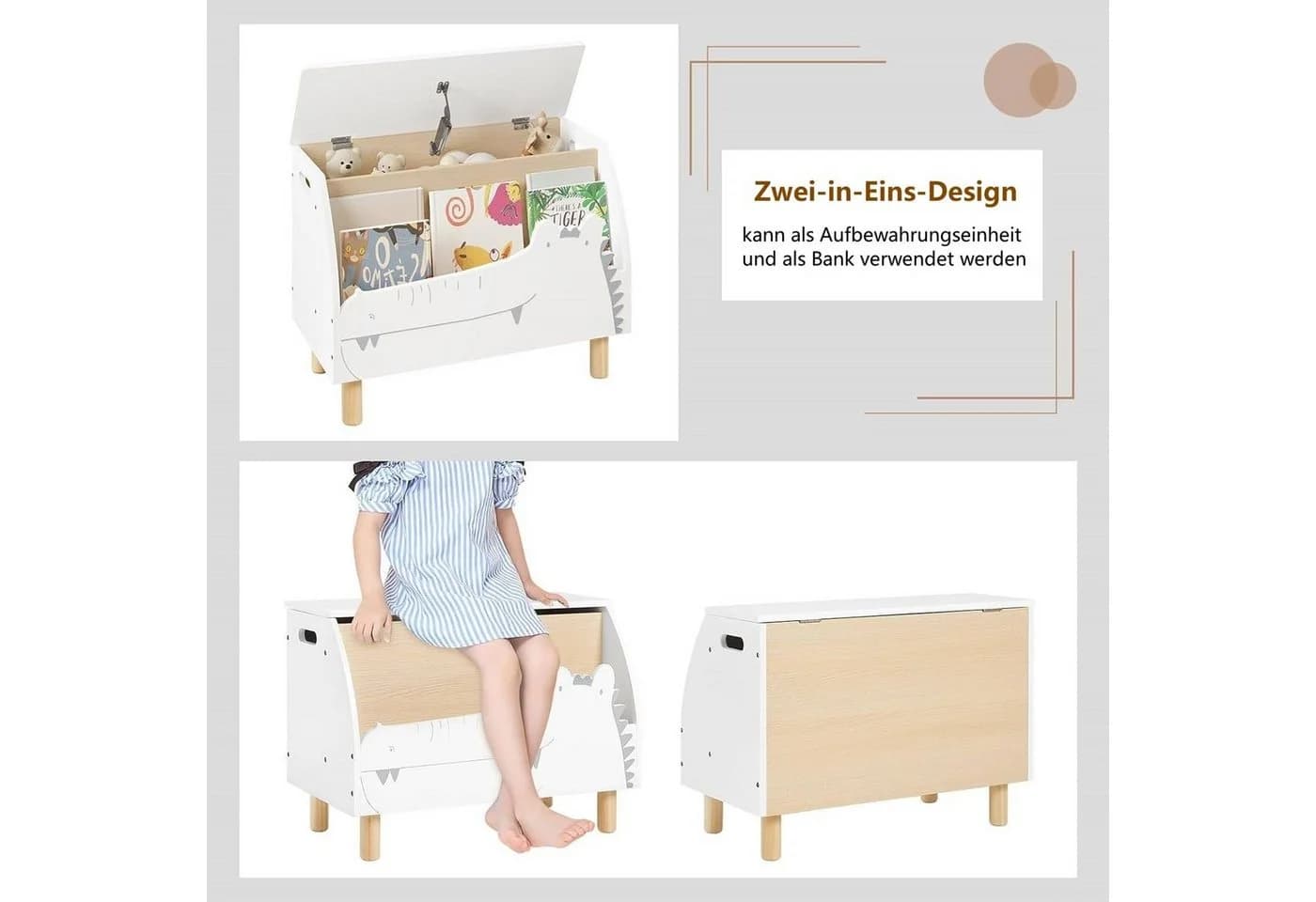 Woltu Sitzbank Weiß Krokodil-Design mit Stauraum - Bild 5