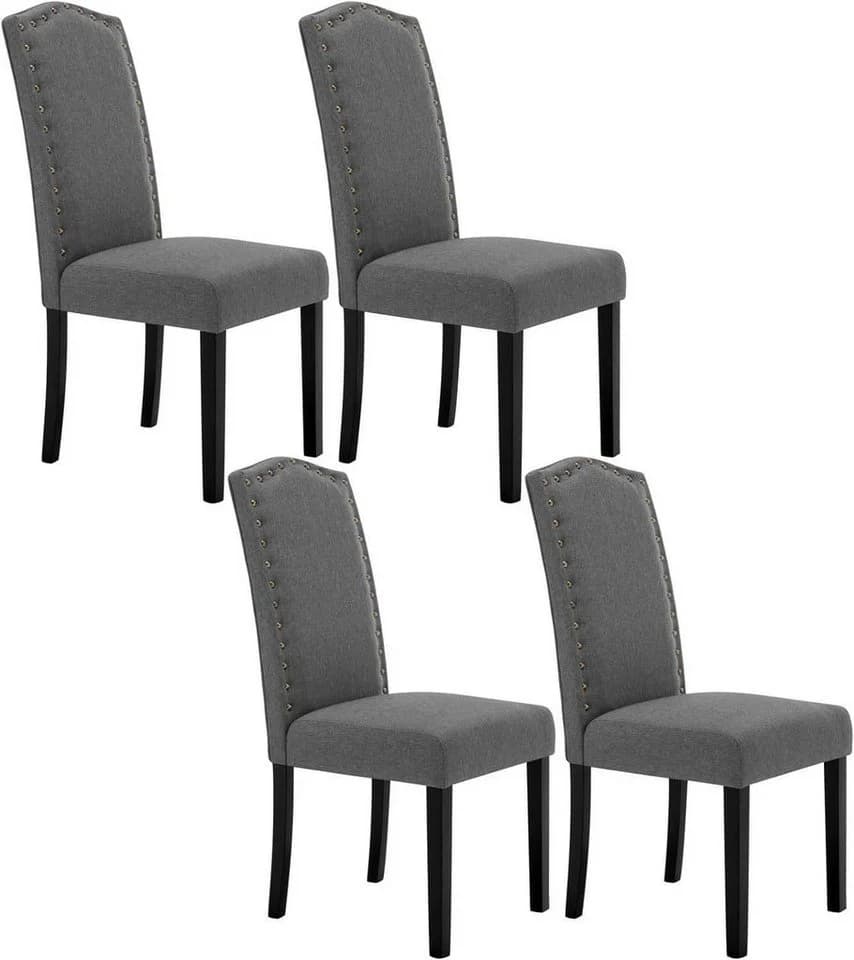 Woltu 4-Fußstuhl Set 4 St Esszimmerstühle mit Rückenlehne Leinenbezug Grau - Bild 2