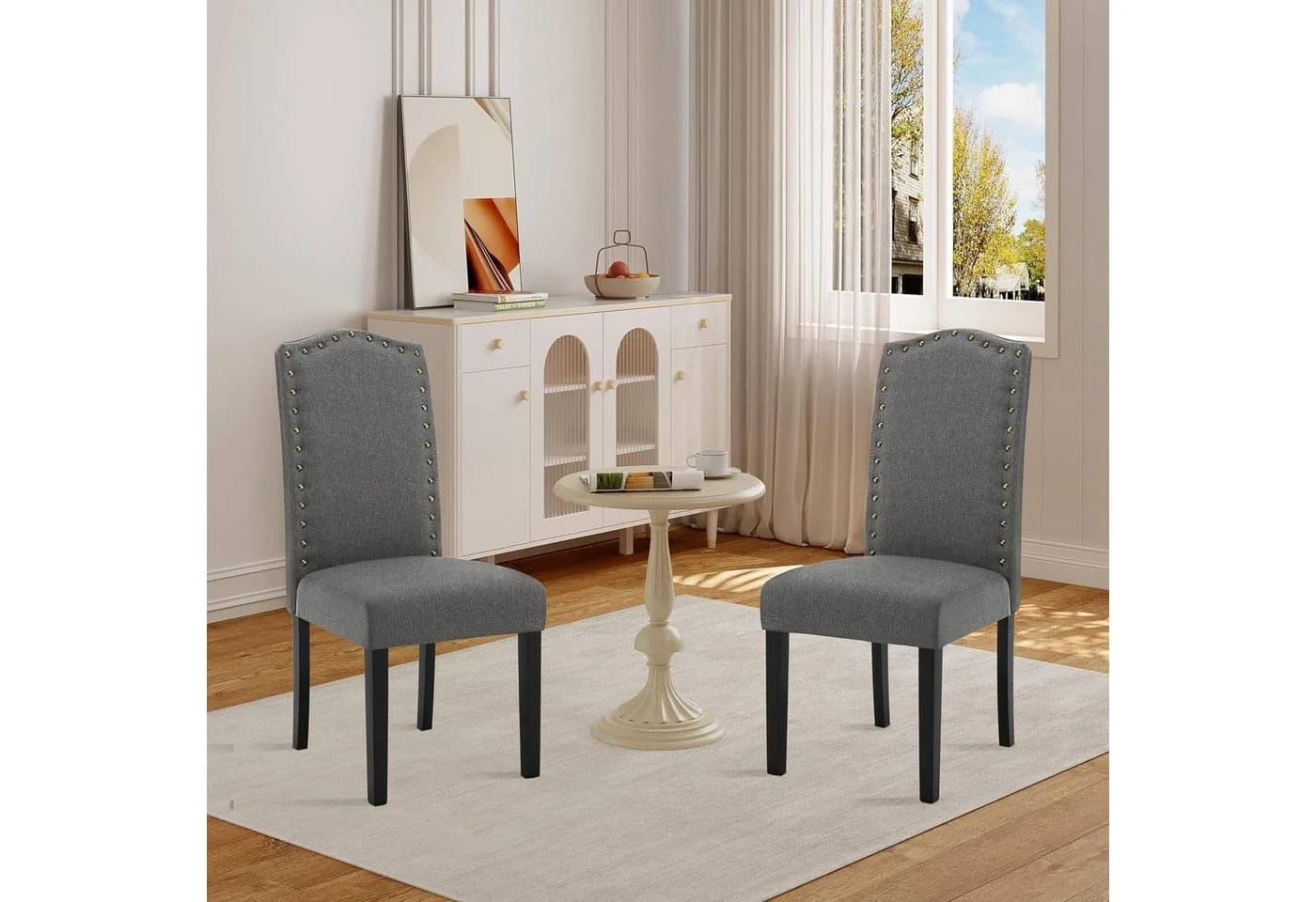 Woltu 4-Fußstuhl Set 4 St Esszimmerstühle mit Rückenlehne Leinenbezug Grau - Bild 4
